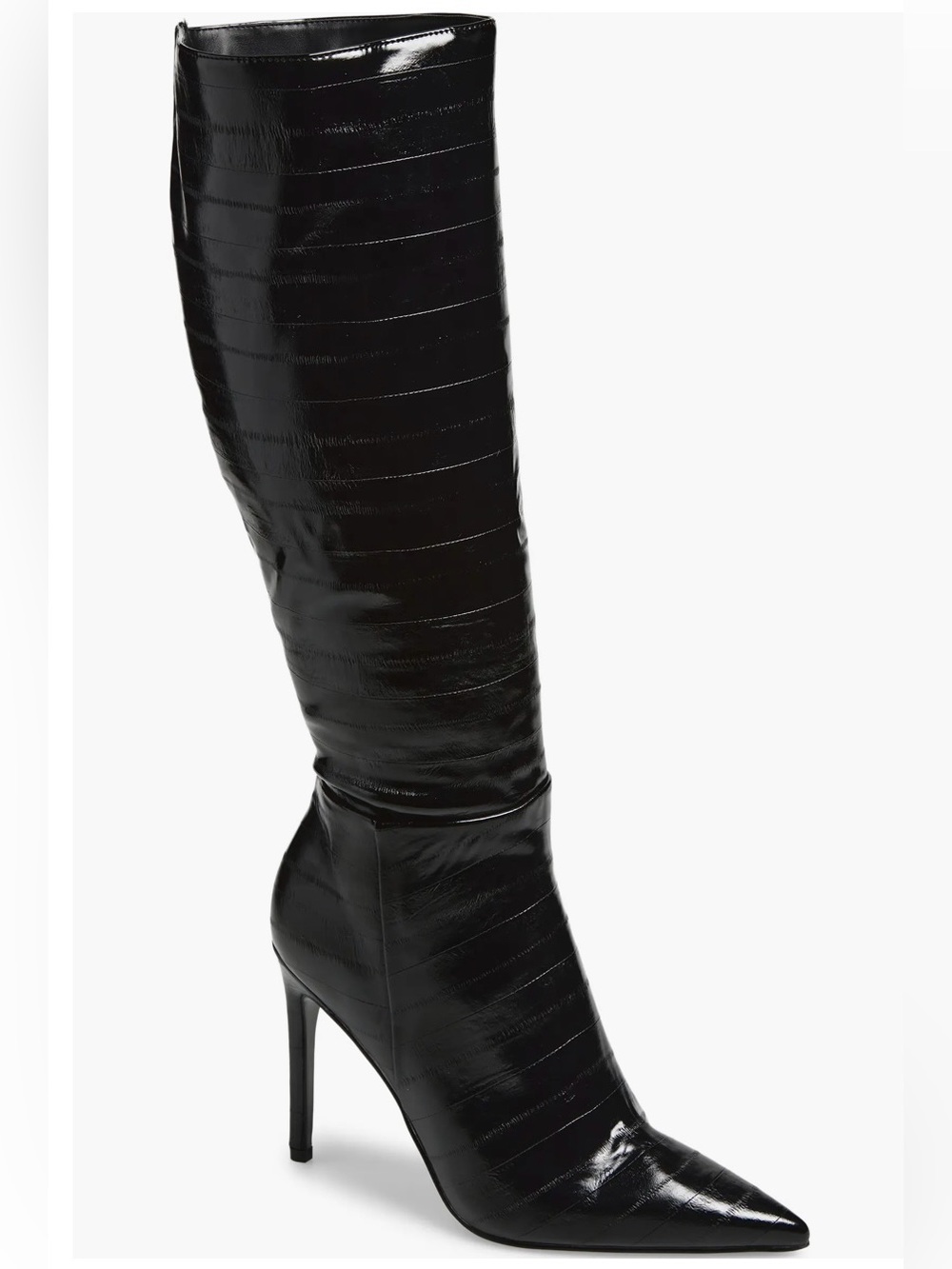 Steve Madden Nitro Black High Shine Knee-High Boots Stiletto Pointed Toe Sz 9